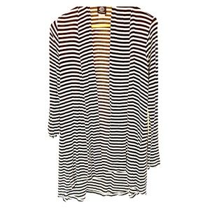 Bobeau Black White Striped Open Cardigan size L